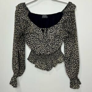 Dress Forum Lose Angeles Floral Print Cropped Shirt Sz S Ruffle Boho Peasant EUC